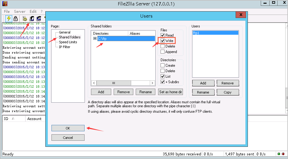 FileZilla ServerFTP账号没有写入权限