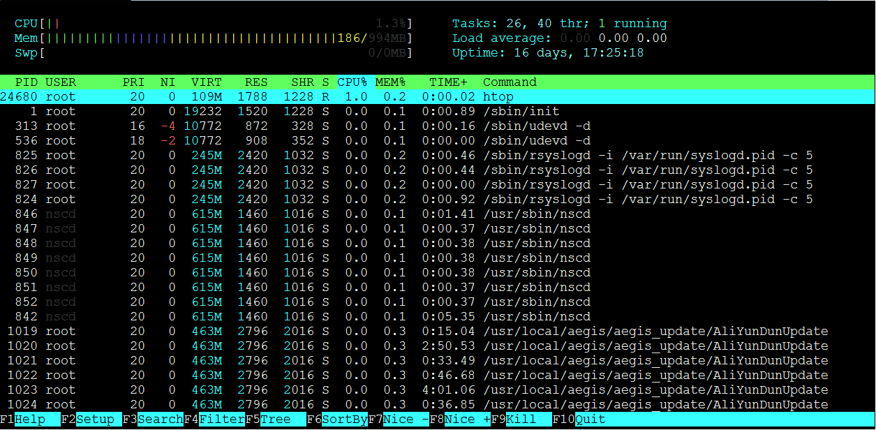 使用htop查看阿里云ECS服务器Linux系统负载查询及分析