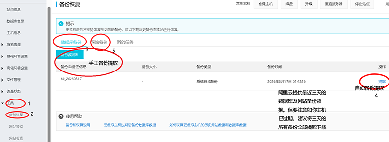 阿里云虚拟主机数据恢复及备份